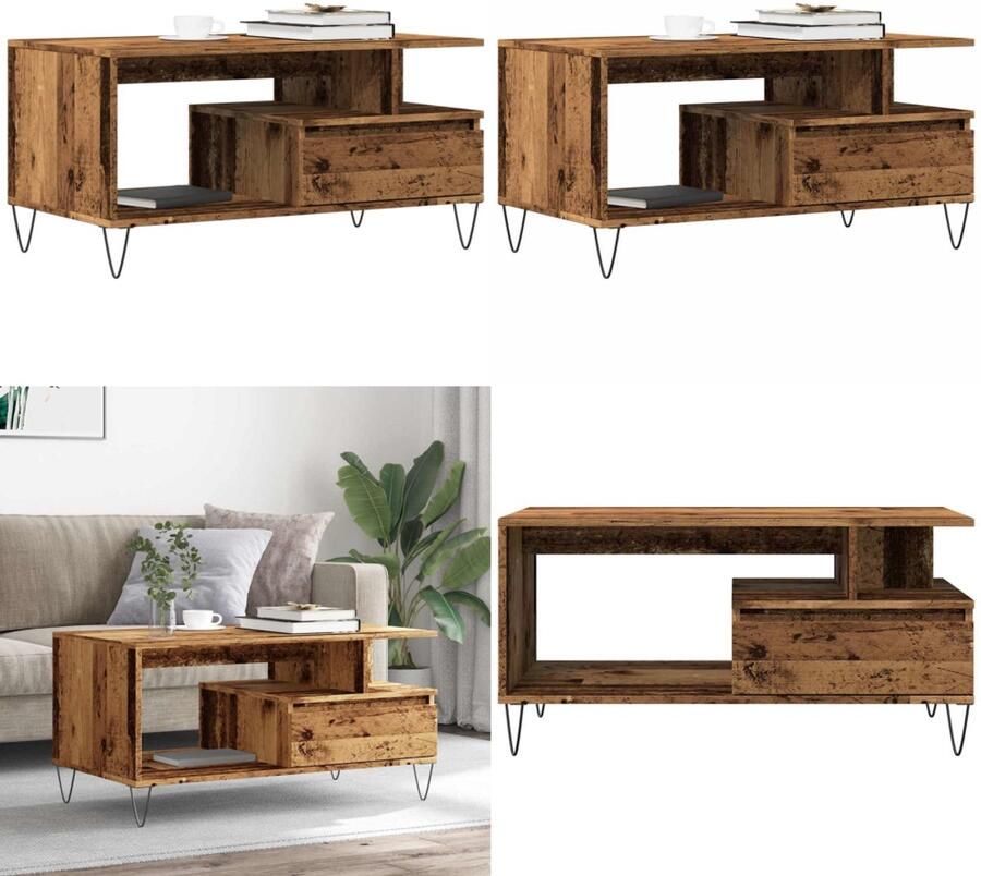 VidaXL Salontafel 90x49x45 cm bewerkt hout oud houtkleurig Salontafel Salontafels Bijzettafel Banktafel