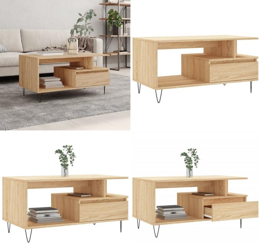 VidaXL Salontafel 90x49x45 cm bewerkt hout sonoma eikenkleurig Salontafel Salontafels Tafel Bijzettafel