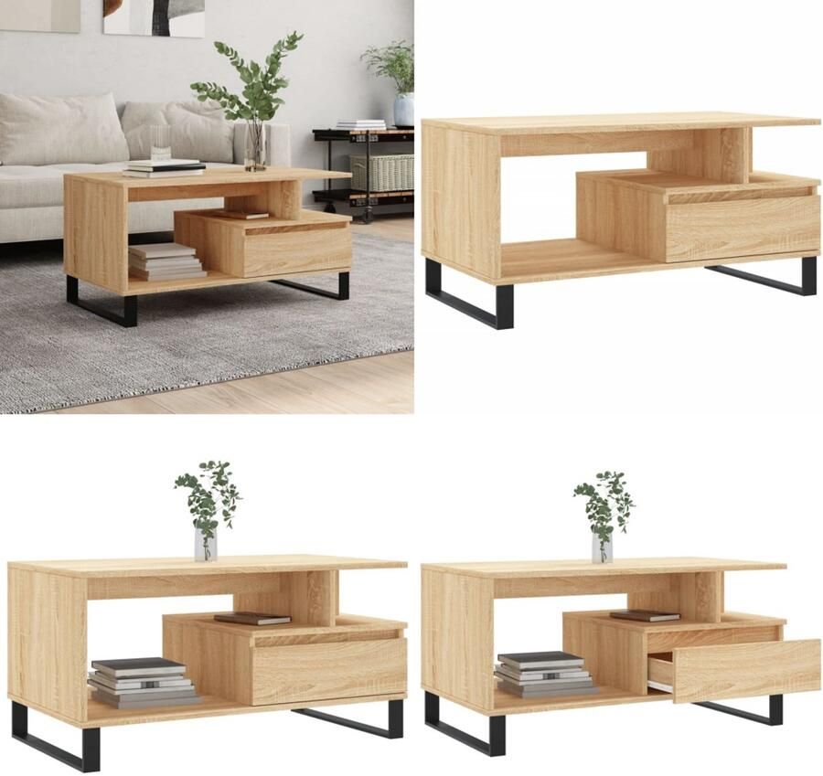 VidaXL Salontafel 90x49x45 cm bewerkt hout sonoma eikenkleurig Salontafel Salontafels Tafel Bijzettafel