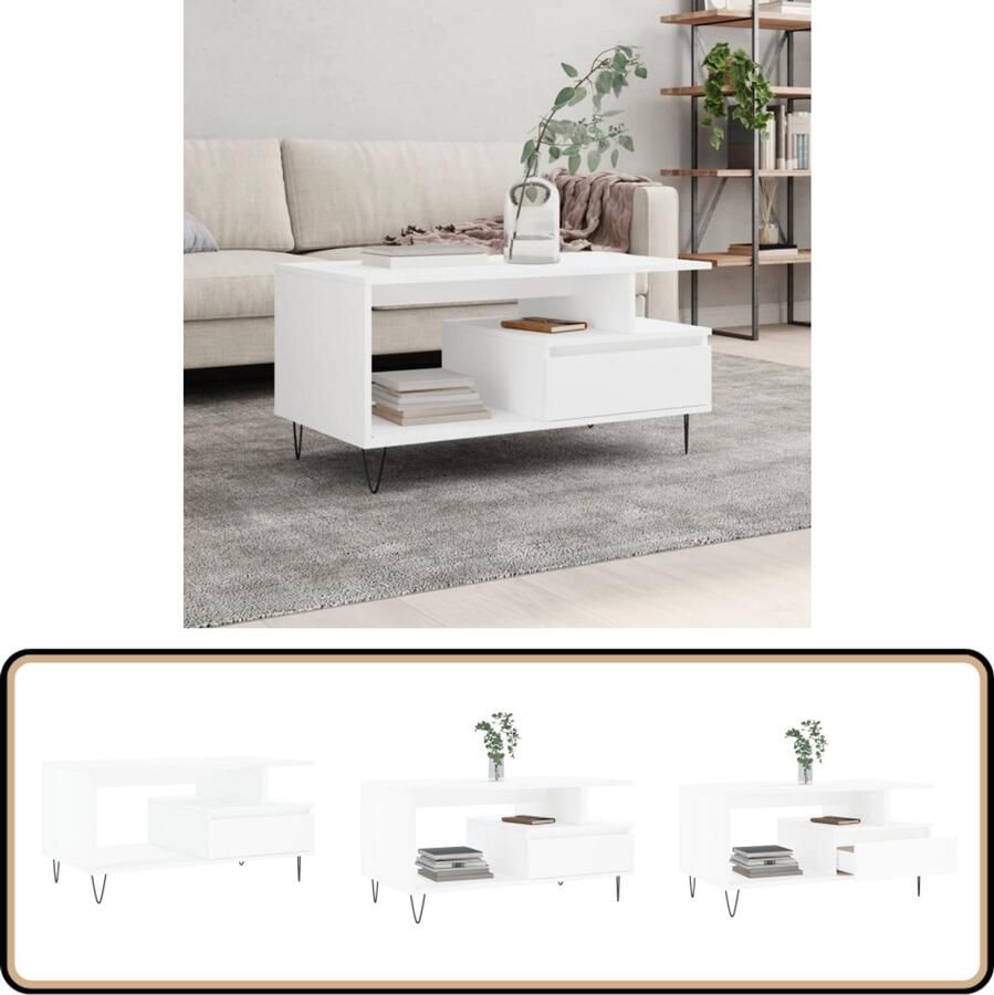 VidaXL Salontafel 90x49x45 cm Bewerkt hout Wit Salontafel Bijzettafel Houten Salontafel Witte Salontafel Design Salontafel