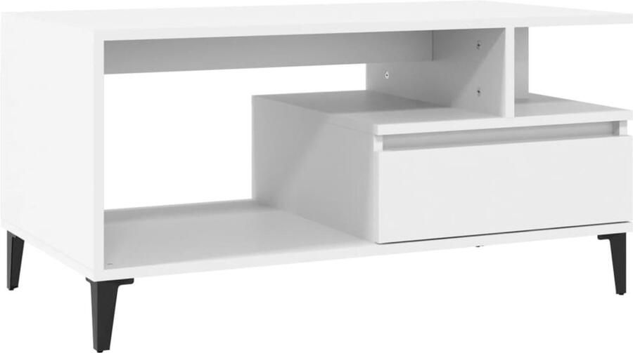 VidaXL Salontafel 90x49x45 cm Bewerkt hout Wit Salontafel Bijzettafel Tafel Houten Tafel Witte Tafel Moderne Tafel Industrieel Design Duurzame Materialen Compact Multifunctioneel Livingroom Furniture Woonkamerinrichting - Foto 2
