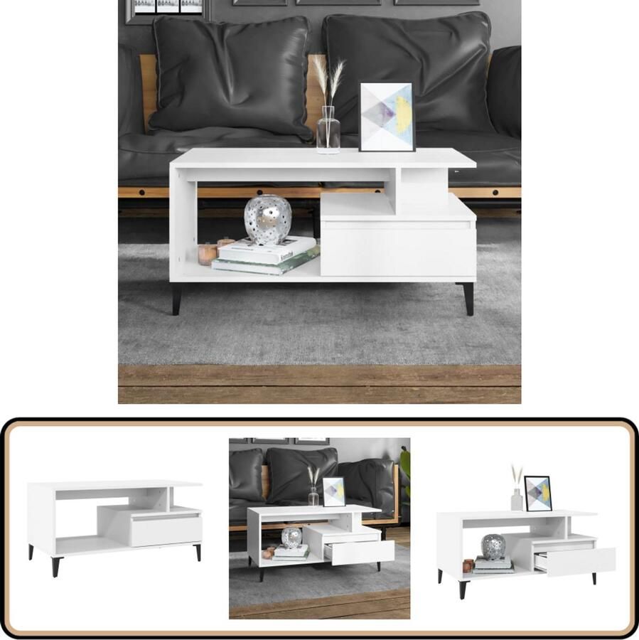 VidaXL Salontafel 90x49x45 cm Bewerkt hout Wit Salontafel Bijzettafel Tafel Houten Tafel Witte Tafel Moderne Tafel Industrieel Design Duurzame Materialen Compact Multifunctioneel Livingroom Furniture Woonkamerinrichting
