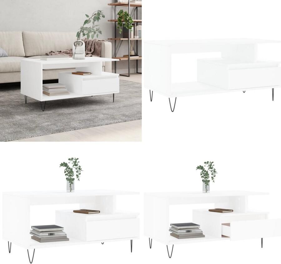 VidaXL Salontafel 90x49x45 cm bewerkt hout wit Salontafel Salontafels Tafel Bijzettafel