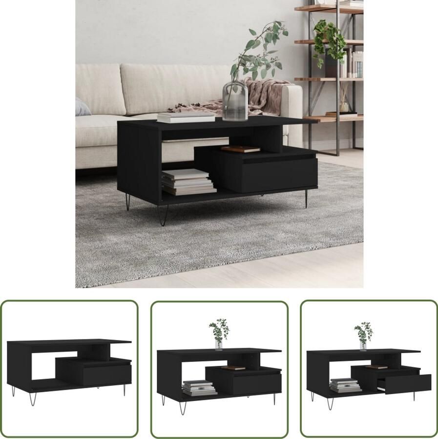 VidaXL Salontafel 90x49x45 cm Bewerkt hout Zwart Salontafel Houten Salontafel Zwarte Salontafel Design Salontafel Bijzettafel Salontafeltje
