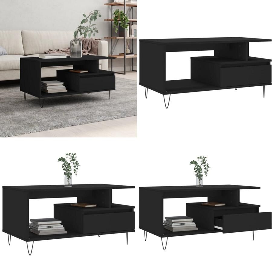 VidaXL Salontafel 90x49x45 cm bewerkt hout zwart Salontafel Salontafels Tafel Bijzettafel