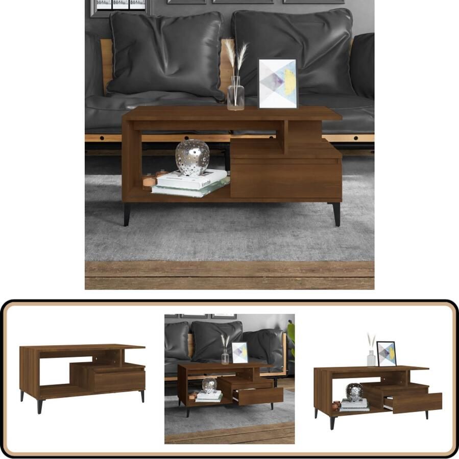 VidaXL Salontafel 90x49x45 cm Bruineiken Salontafel Bijzettafel Houten Tafel Bruin Meubilair Bruineiken Industrieel Design Livingroom Furniture