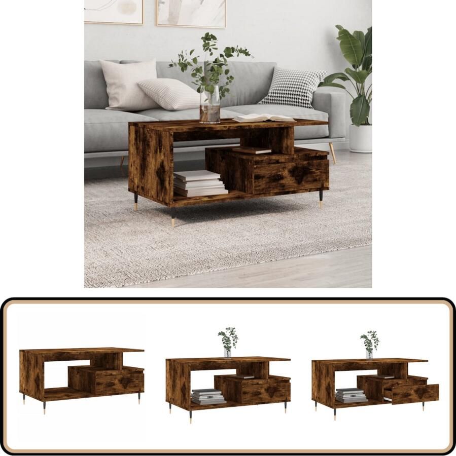 VidaXL Salontafel 90x49x45 cm Gerookt Eiken Salontafel Bijzettafel Houten Salontafel Modern Design Bruine Salontafel