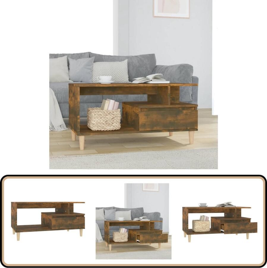 VidaXL Salontafel 90x49x45 cm Gerookt Eikenhout Salontafel Bijzettafel Koffietafel Houten Salontafel Gerookte Eiken Meubilair Opbergruimte Multifunctioneel