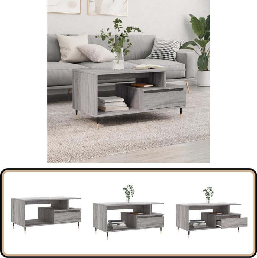 VidaXL Salontafel 90x49x45 cm Grijs Sonoma Eiken Salontafel Grijze Salontafel Houten Salontafel Design Salontafel Bijzettafel Salon Meubilair Living Room Furniture Tv Tafellaar