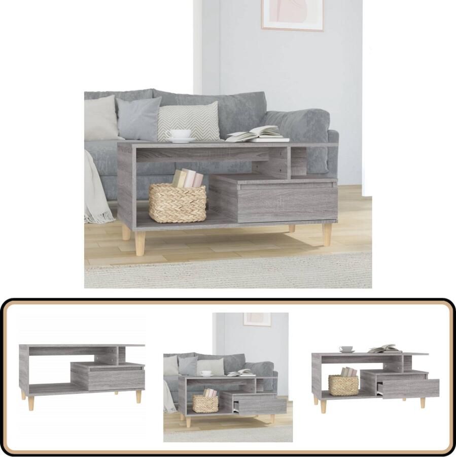 VidaXL Salontafel 90x49x45 cm Grijs Sonoma Hout Salontafel Bijzettafel Grijze Salontafel Houtsalontafel Salontafel Met Lade
