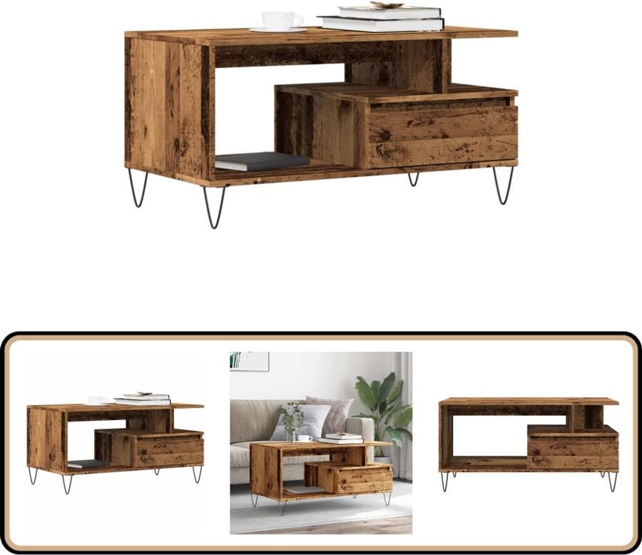 VidaXL Salontafel 90x49x45 cm oud hout en metaal Salontafel Houten Salontafel Bijzettafel Tv Tafeltje Stoffering