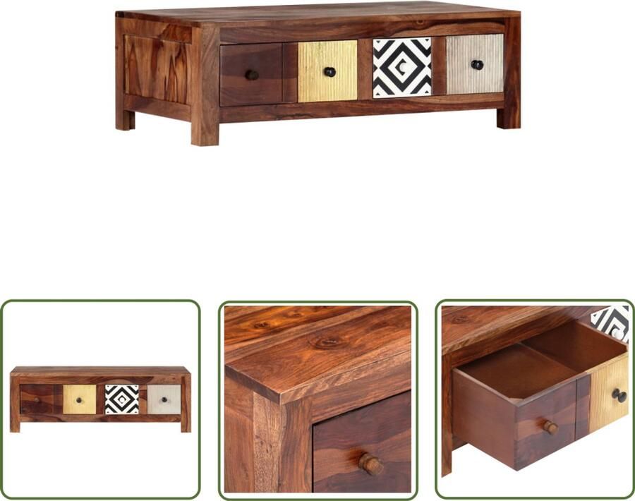 VidaXL Salontafel 90x50x30 cm Massief Sheeshamhout Salontafel Sheeshamhout Vintage Retro Design Meubilair Woonkamer Livingroom Koffietafel Bijzettafel