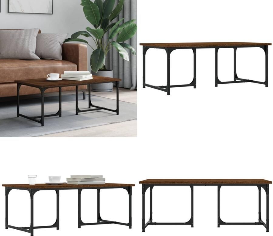 VidaXL Salontafel 90x50x35 cm bewerkt hout bruin eikenkleur Salontafel Salontafels Tafel Bijzettafel