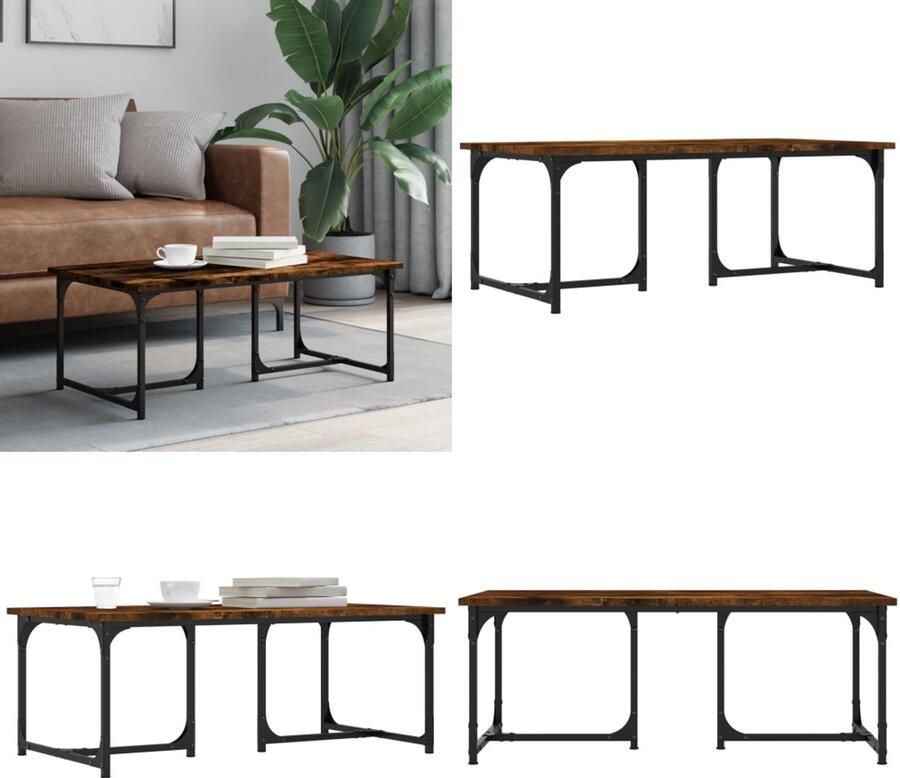 VidaXL Salontafel 90x50x35 cm bewerkt hout gerookt eikenkleurig Salontafel Salontafels Tafel Bijzettafel