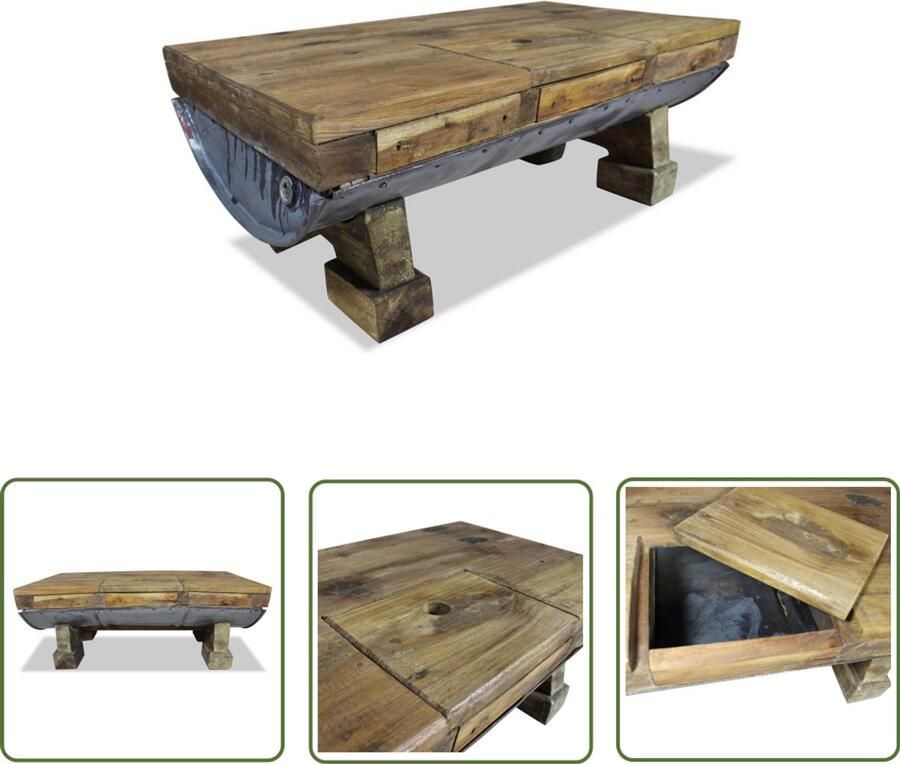 VidaXL Salontafel 90x50x35 cm Gerecycled Hout Salontafel Retro Meubels Houten Salontafels Handmade Furniture Industrieel Design Bruine Salontafel