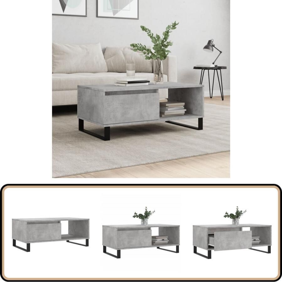VidaXL Salontafel 90x50x36 5 cm Betongrijs Hout Salontafel Bijzettafel Houten Salontafel Beton Grijze Salontafel Met Lade Stoere Salontafel Moderne Salontafel
