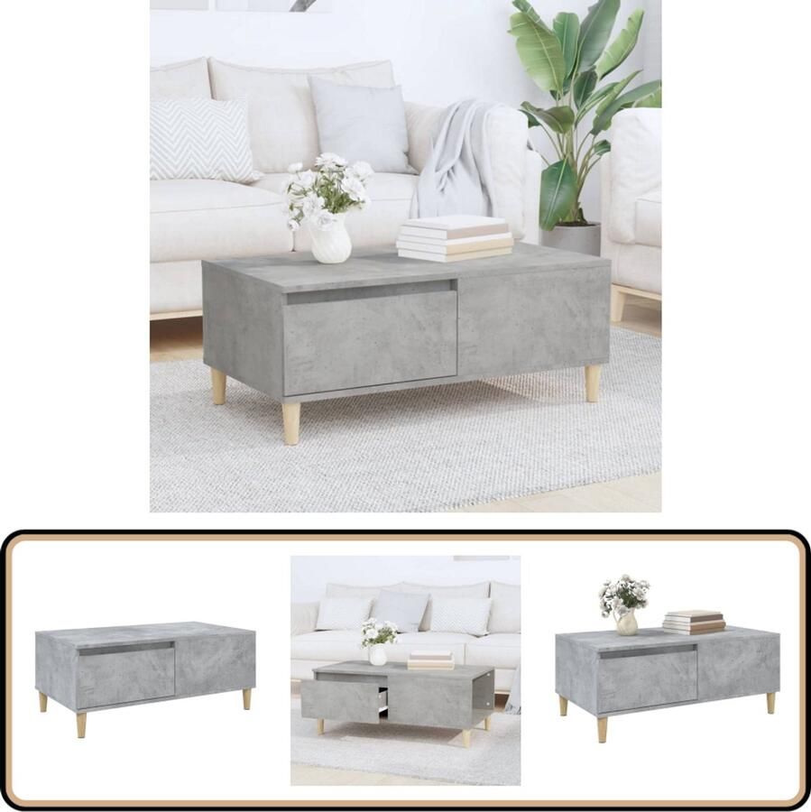 VidaXL The Living Store Salontafel 90x50x36 5 cm bewerkt hout betongrijs Scandinavisch Design Salontafel Houten Salontafel Betongrijze Salontafel Met Lade