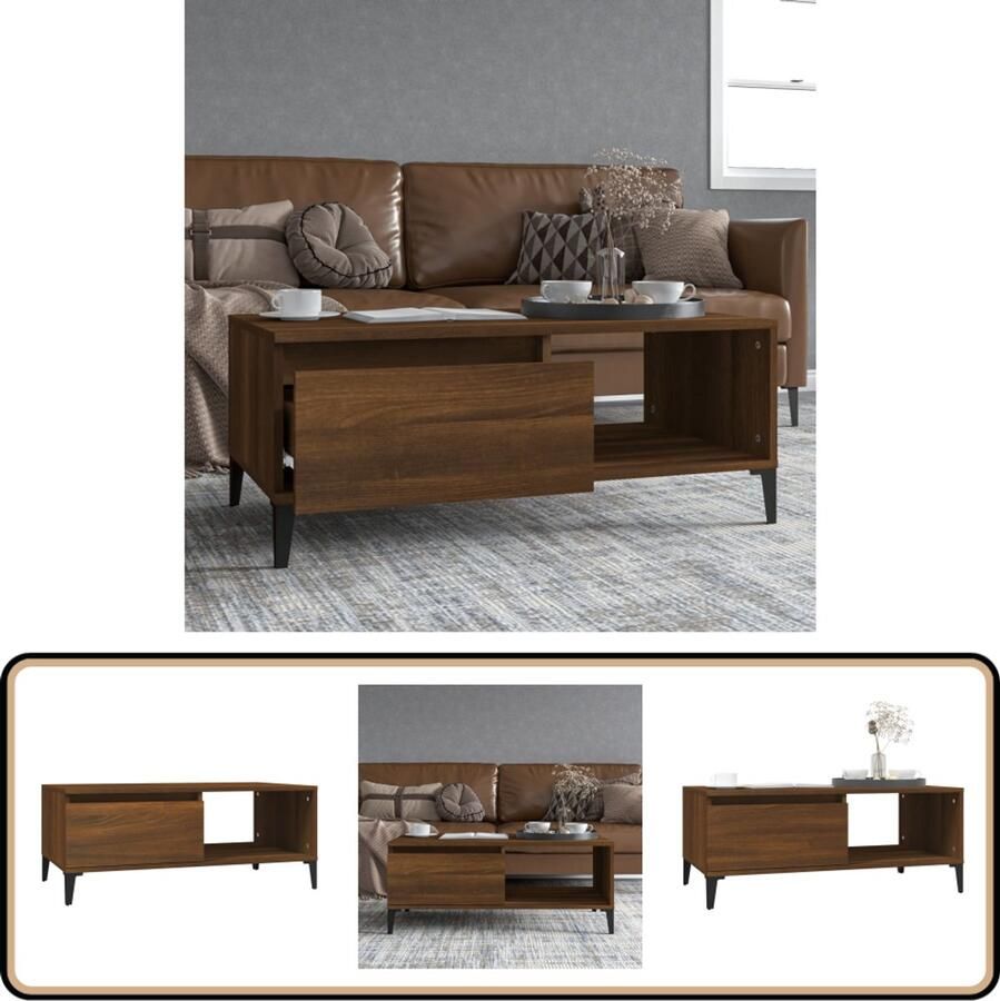 VidaXL -Salontafel-90x50x36 5-cm-bewerkt-hout-bruineikenkleurig