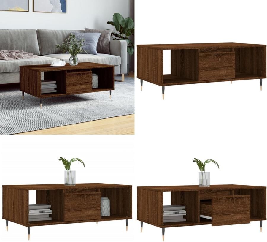 VidaXL Salontafel 90x50x36 5 cm bewerkt hout bruin eikenkleur Salontafel Salontafels Tafel Bijzettafel