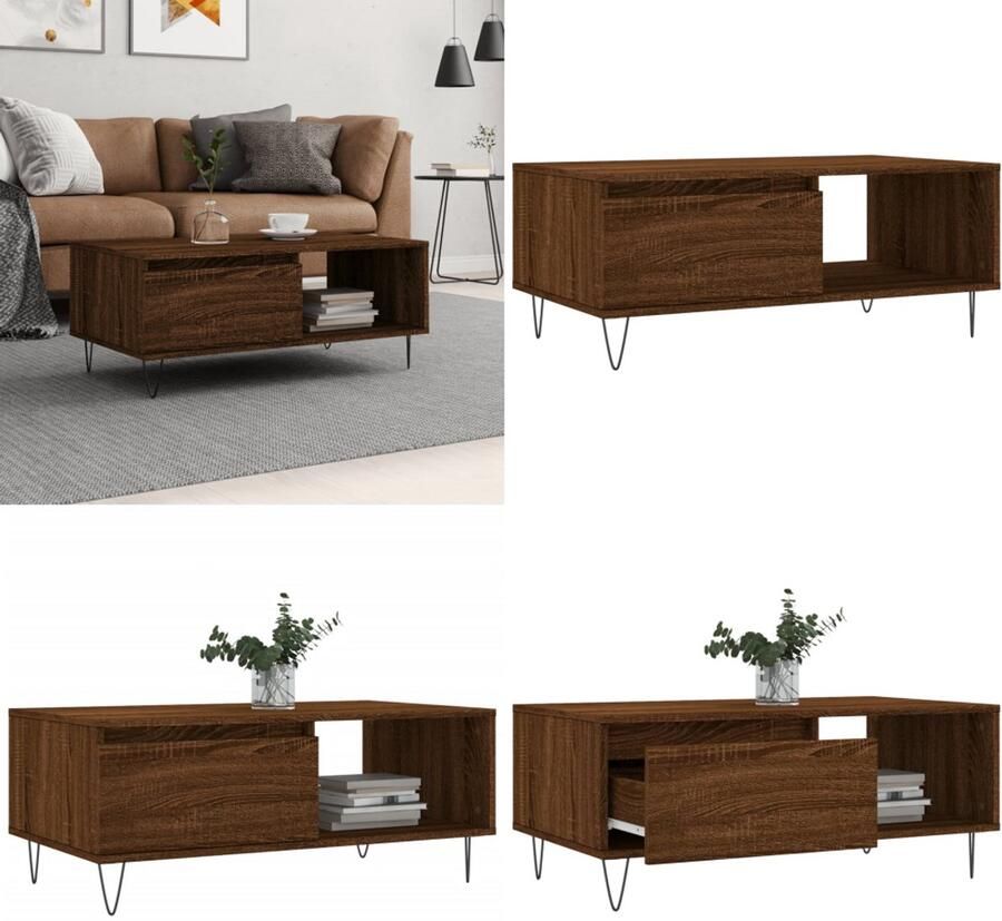 VidaXL Salontafel 90x50x36 5 cm bewerkt hout bruin eikenkleur Salontafel Salontafels Tafel Bijzettafel