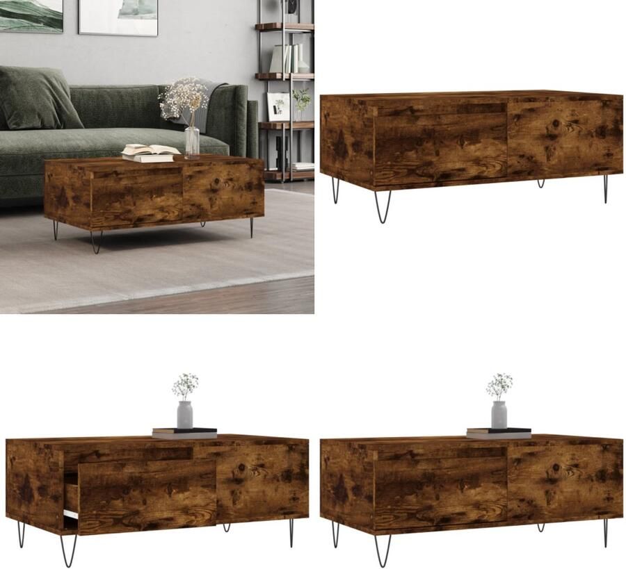 VidaXL Salontafel 90x50x36 5 cm bewerkt hout gerookt eikenkleurig Salontafel Salontafels Tafel Bijzettafel
