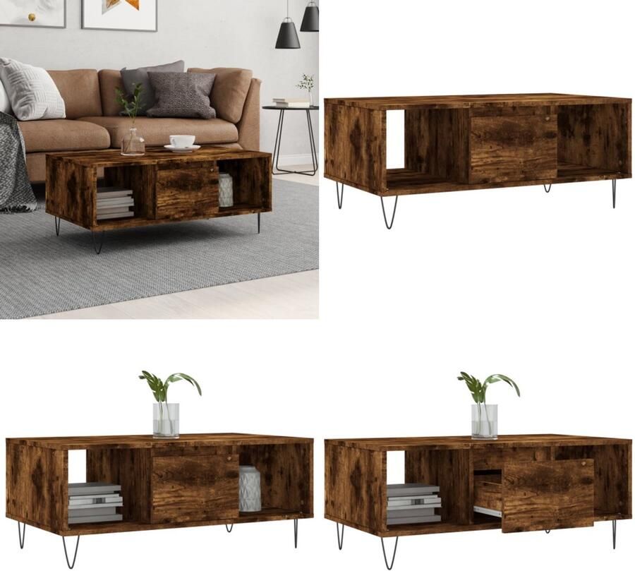 VidaXL Salontafel 90x50x36 5 cm bewerkt hout gerookt eikenkleurig Salontafel Salontafels Tafel Bijzettafel