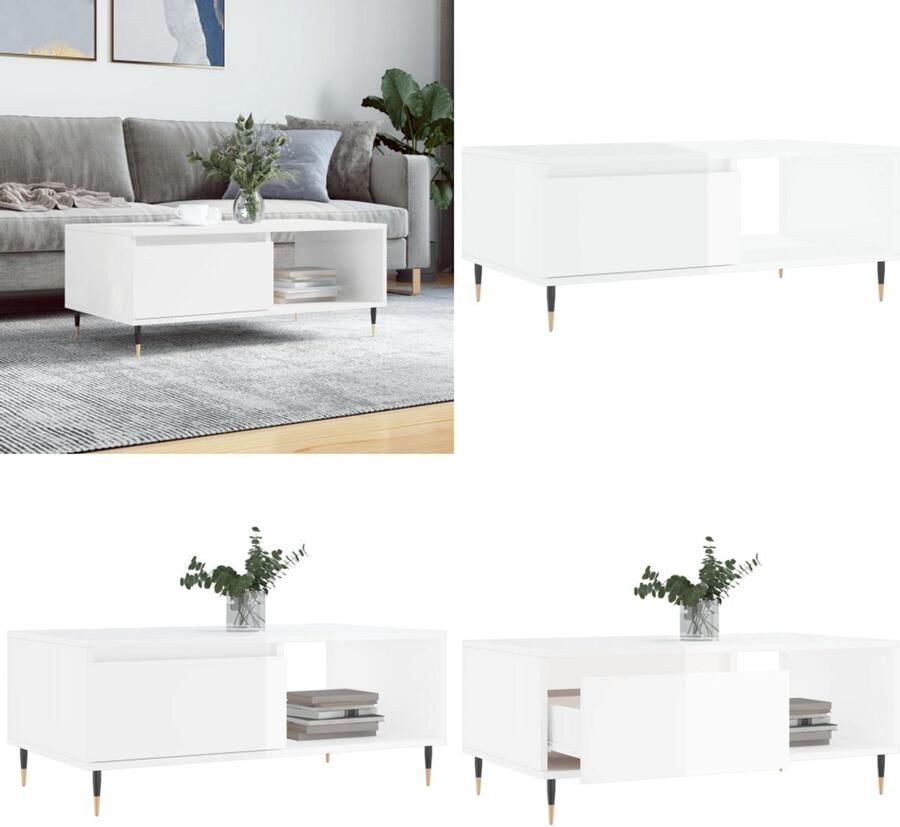 VidaXL Salontafel 90x50x36 5 cm bewerkt hout hoogglans wit Salontafel Salontafels Tafel Bijzettafel