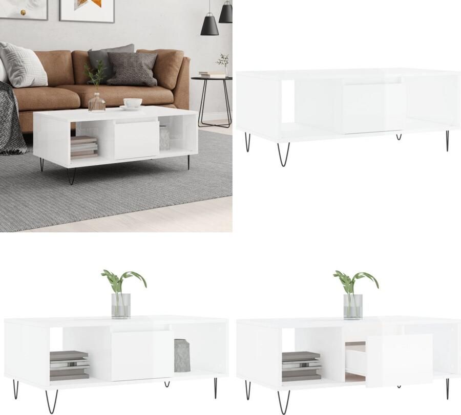 VidaXL Salontafel 90x50x36 5 cm bewerkt hout hoogglans wit Salontafel Salontafels Tafel Bijzettafel