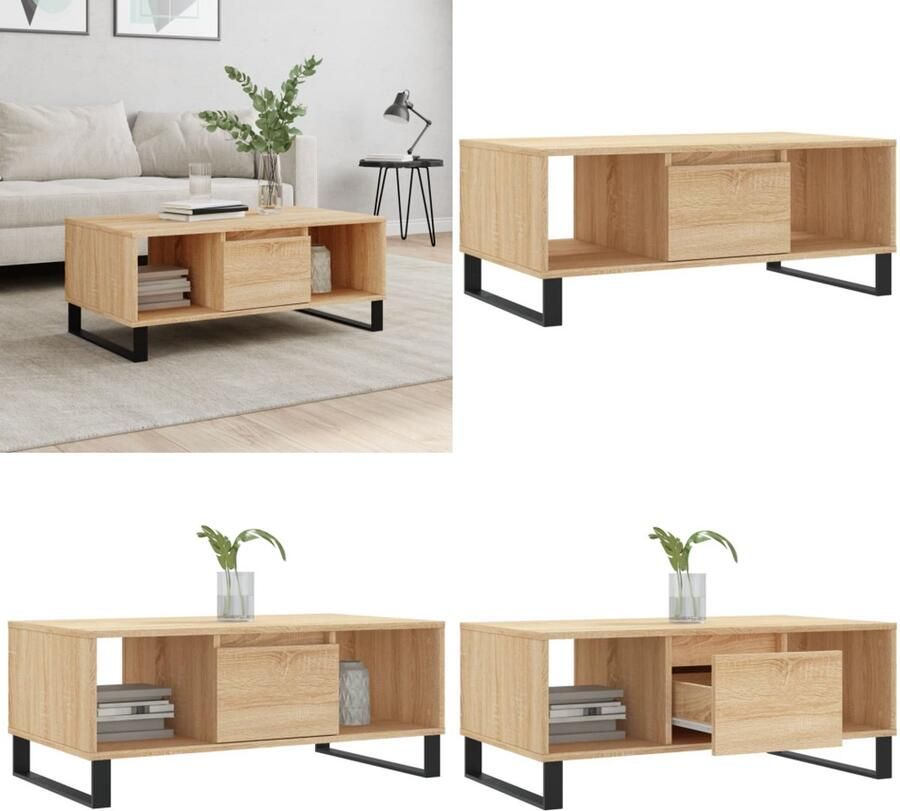 VidaXL -Salontafel-90x50x36 5-cm-bewerkt-hout-sonoma-eikenkleurig - Foto 6