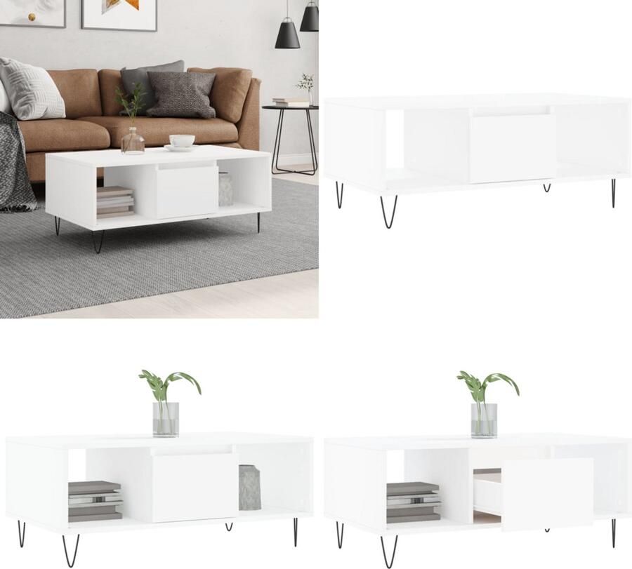 VidaXL Salontafel 90x50x36 5 cm bewerkt hout wit Salontafel Salontafels Tafel Bijzettafel