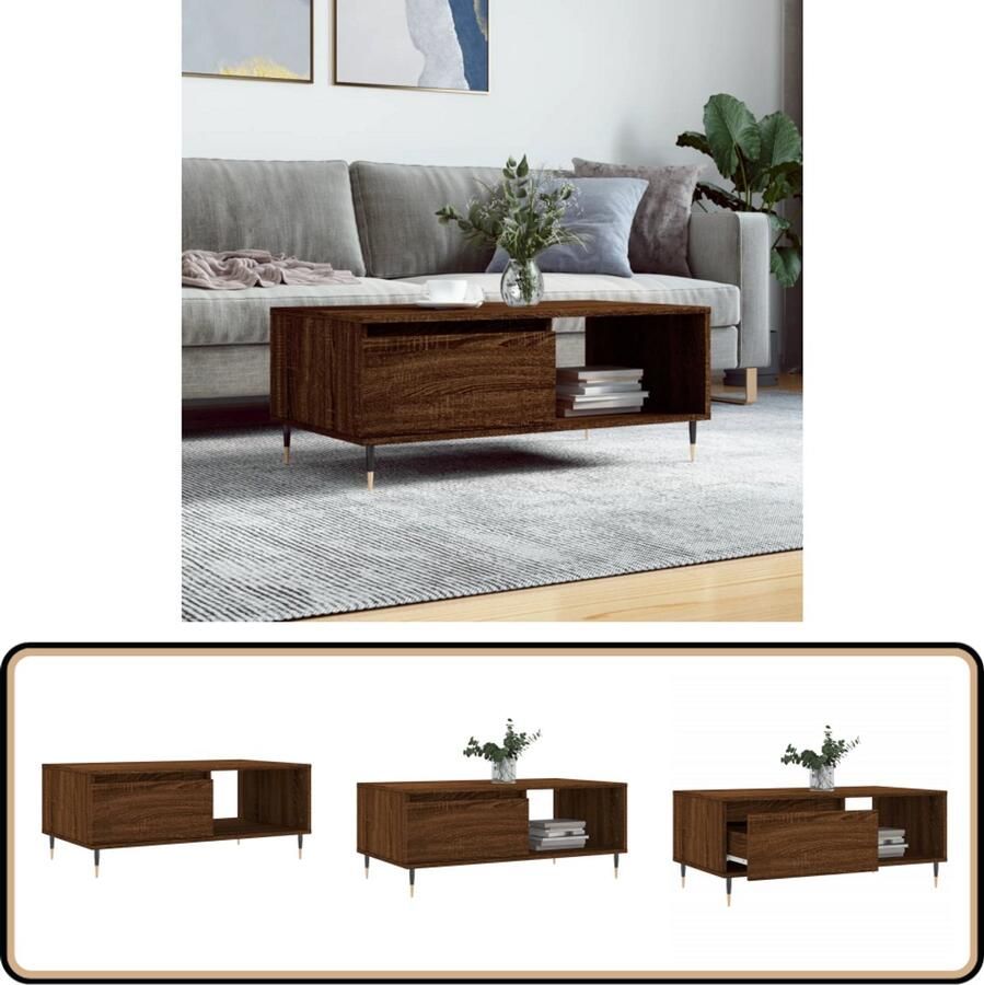 VidaXL Salontafel 90x50x36 5 cm Bruin Eiken Salontafel Houten Salontafel Bruine Eiken Salontafel Bijzettafel Tv Tafeltje
