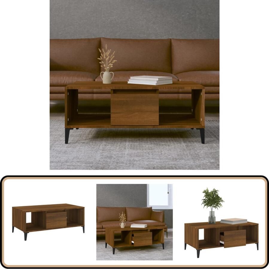 VidaXL Salontafel 90x50x36 5 cm Bruin Eikenhout Industriële Salontafel Bijzettafel Houten Salontafel Bruine Eiken Salontafel Opbergruimte Kastdeur Laden