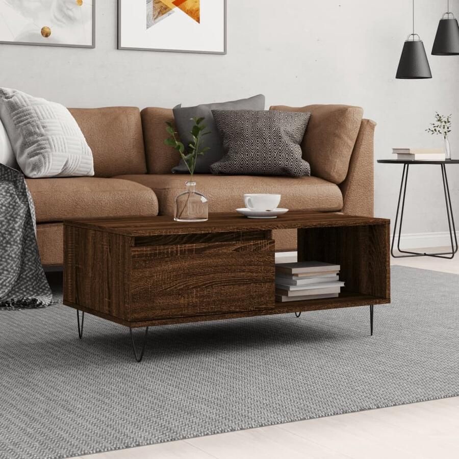 VidaXL Salontafel 90x50x36 5 cm Bruin eikenkleur Salontafel Houten Salontafel Bruine Salontafel Eikenhouten Salontafel Tv Tafellaar Koffietafel Living Room Furniture Meubilair Designmeubelen Modern Meubel - Foto 2