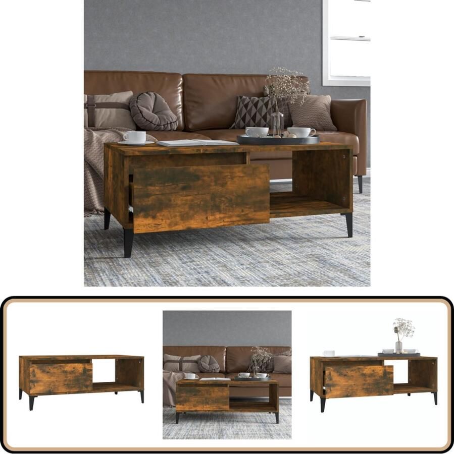 VidaXL Salontafel 90x50x36 5 cm Gerookt Eiken Industriele Salontafel Houten Salontafel Met Lade Robuuste Salontafel Vintage Salontafel