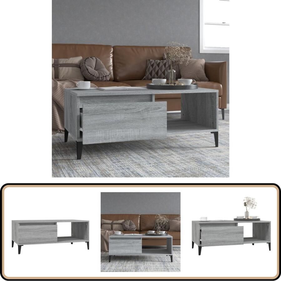 VidaXL Salontafel 90x50x36 5 cm Grijs Sonoma Eiken Industriele Salontafel Met Lade Houten Salontafel Grijze Salontafel Industrieel Design