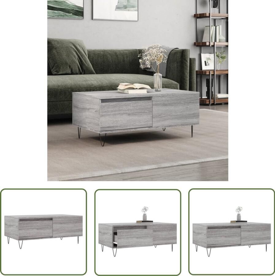 VidaXL Salontafel 90x50x36 5 cm Grijs Sonoma Eiken Salontafel Bijzettafel Houten Salontafel Grijze Salontafel Met Lade Living Accessoires