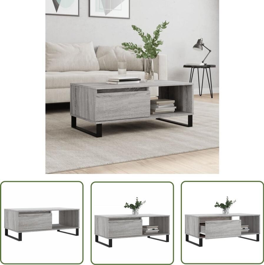VidaXL Salontafel 90x50x36 5 cm Grijs Sonoma Eiken Salontafel Bijzettafel Houten Salontafel Grijze Salontafel Modern Design Woonkamer Meubilair Tv Tafellaar Stoere Salontafel Compact Salontafel Multifunctionele Salontafel