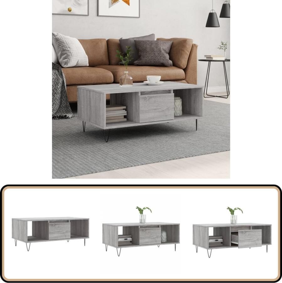 VidaXL Salontafel 90x50x36 5 cm Grijs Sonoma Salontafel Bijzettafel Houten Salontafel Grijze Salontafel Design Salontafel