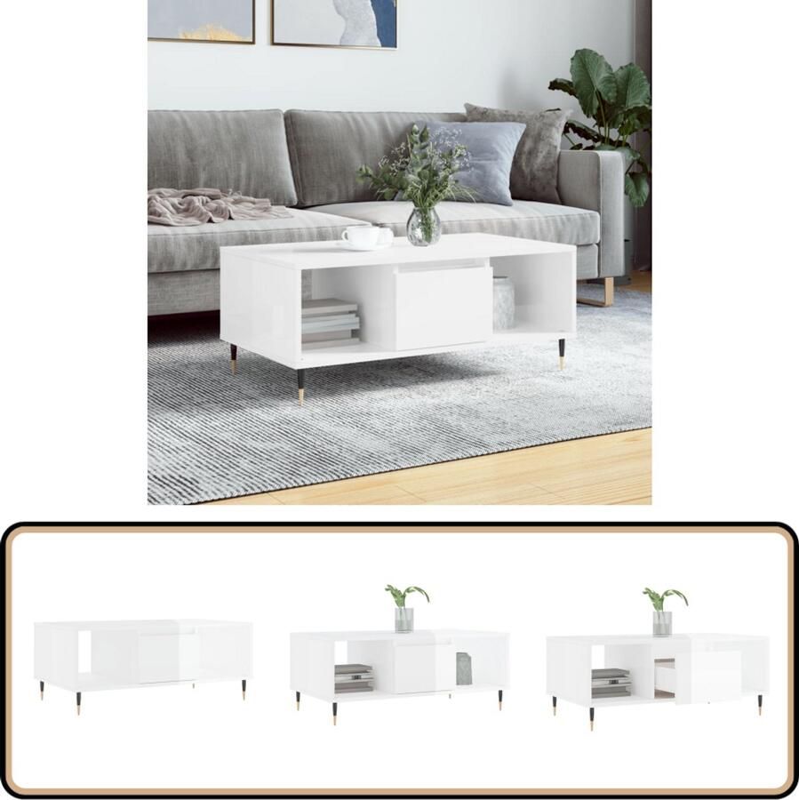 VidaXL Salontafel 90x50x36 5 cm Hoogglans Wit Salontafel Bijzettafel Houten Salontafel Witte Salontafel Design Salontafel Modern Salontafel Living Room Furniture Meubilair Koophuis Woninginrichting Huishoudelijke Artikelen - Foto 2