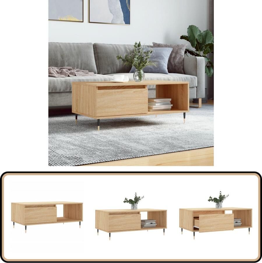VidaXL Salontafel 90x50x36 5 cm Sonoma eiken Salontafel Houten Salontafel Sonomaplank Tv Tafellaar Koffietafel Living Room Furniture Meubelen Designmeubilair Modern Meubel Bruine Salontafel