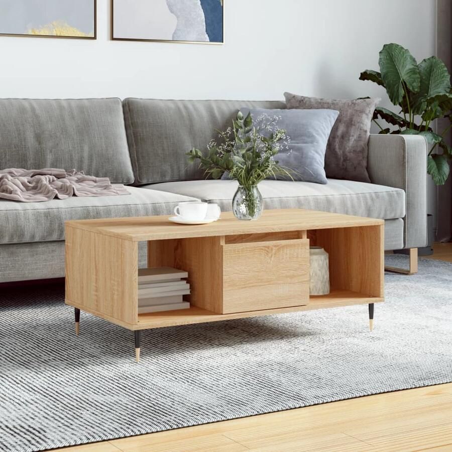 VidaXL Salontafel 90x50x36 5 cm Sonoma eiken Salontafel Salontafeltje Houten Tafel Eiken Tafel Tv Tafeltje Koffietafel Living Room Furniture Meubilair