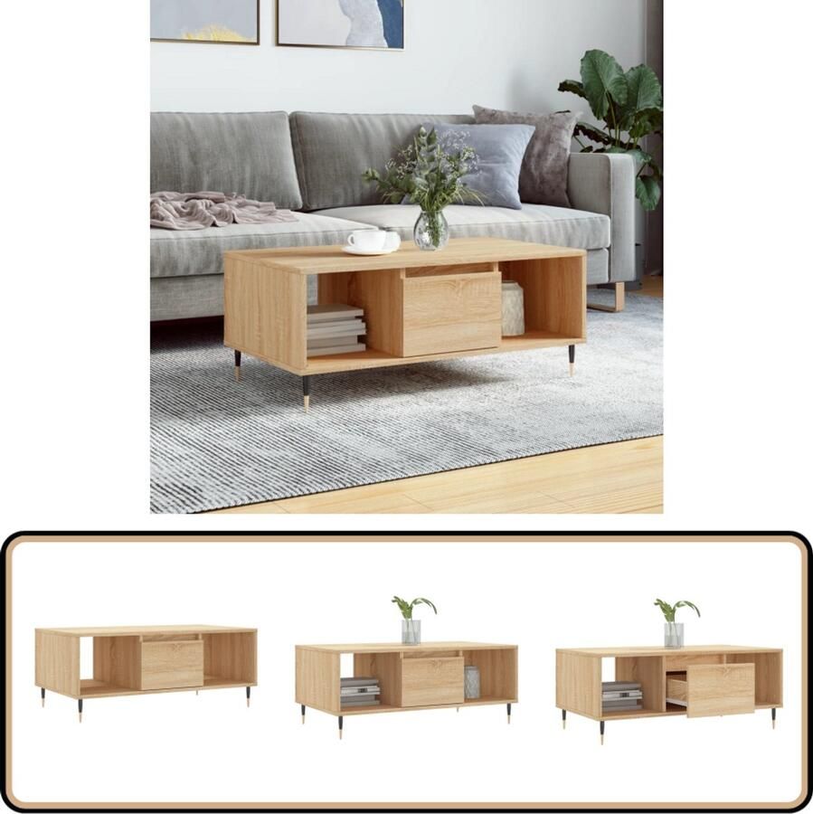 VidaXL Salontafel 90x50x36 5 cm Sonoma eiken Salontafel Salontafeltje Houten Tafel Eiken Tafel Tv Tafeltje Koffietafel Living Room Furniture Meubilair - Foto 2