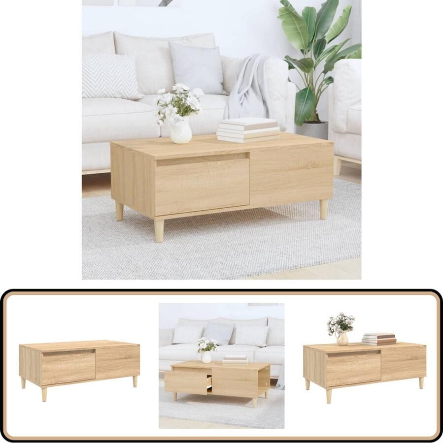 VidaXL Salontafel 90x50x36 5 cm Sonoma Eiken Salontafel Scandinavisch Design Houten Salontafel Eiken Salontafel Tv Tafellaar