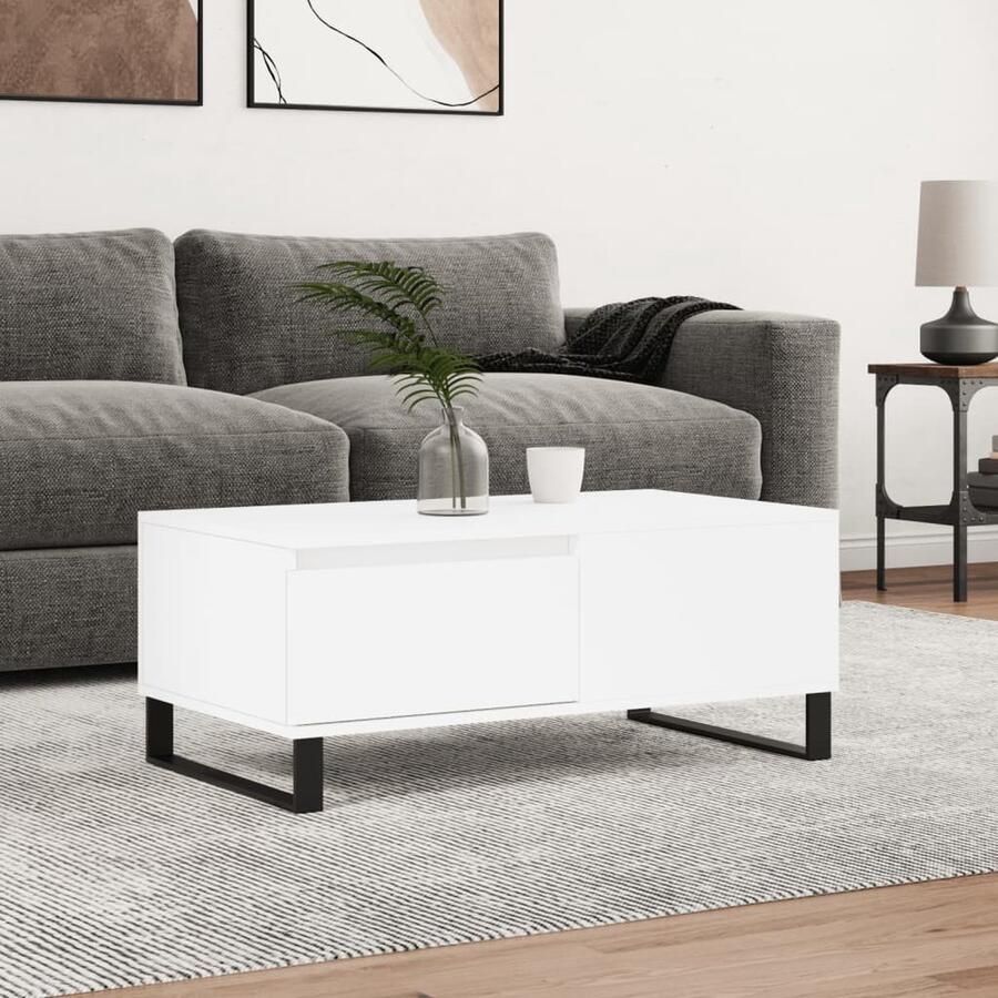 VidaXL Salontafel 90x50x36 5 cm Wit Bewerkt hout Salontafel Bijzettafel Houten Salontafel Witte Salontafel Modern Meubilair Livingroom Furniture Kamerdecoratie - Foto 2