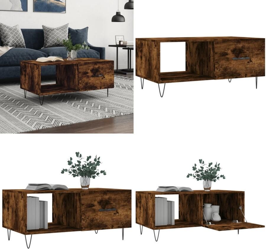 VidaXL Salontafel 90x50x40 cm bewerkt hout gerookt eikenkleurig Salontafel Salontafels Tafel Bijzettafel
