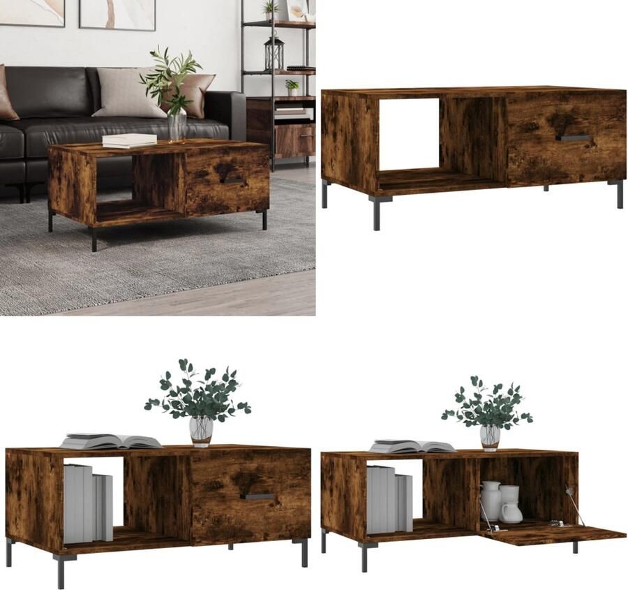 VidaXL Salontafel 90x50x40 cm bewerkt hout gerookt eikenkleurig Salontafel Salontafels Tafel Bijzettafel