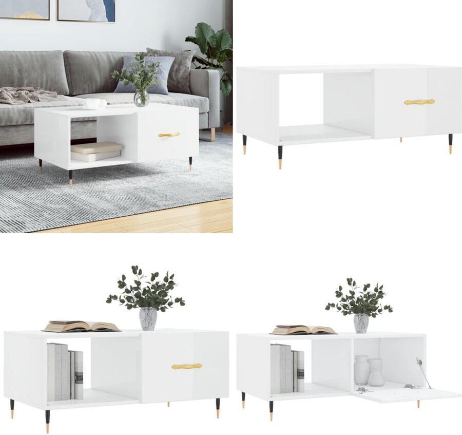 VidaXL Salontafel 90x50x40 cm bewerkt hout hoogglans wit Salontafel Salontafels Tafel Bijzettafel
