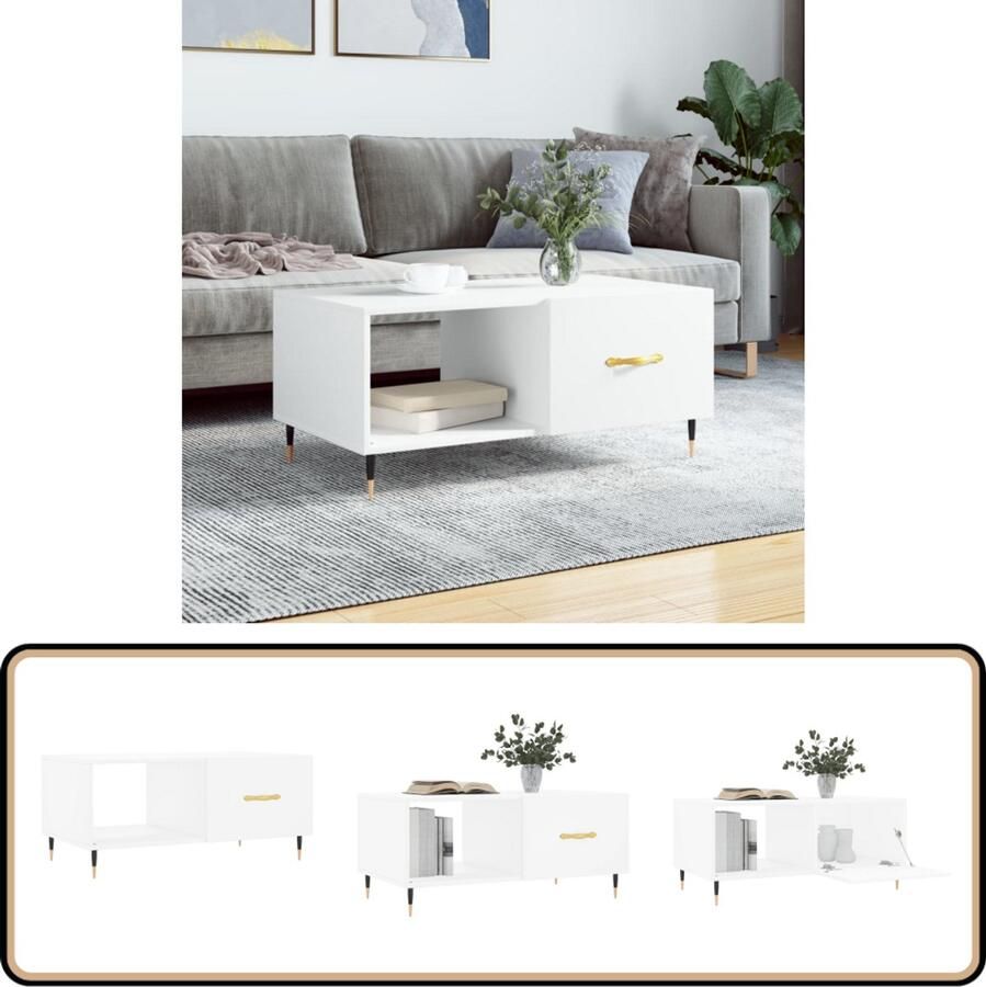 VidaXL Salontafel 90x50x40 cm Bewerkt hout Wit Salontafel Bijzettafel Houten Salontafel Witte Salontafel Met Lade
