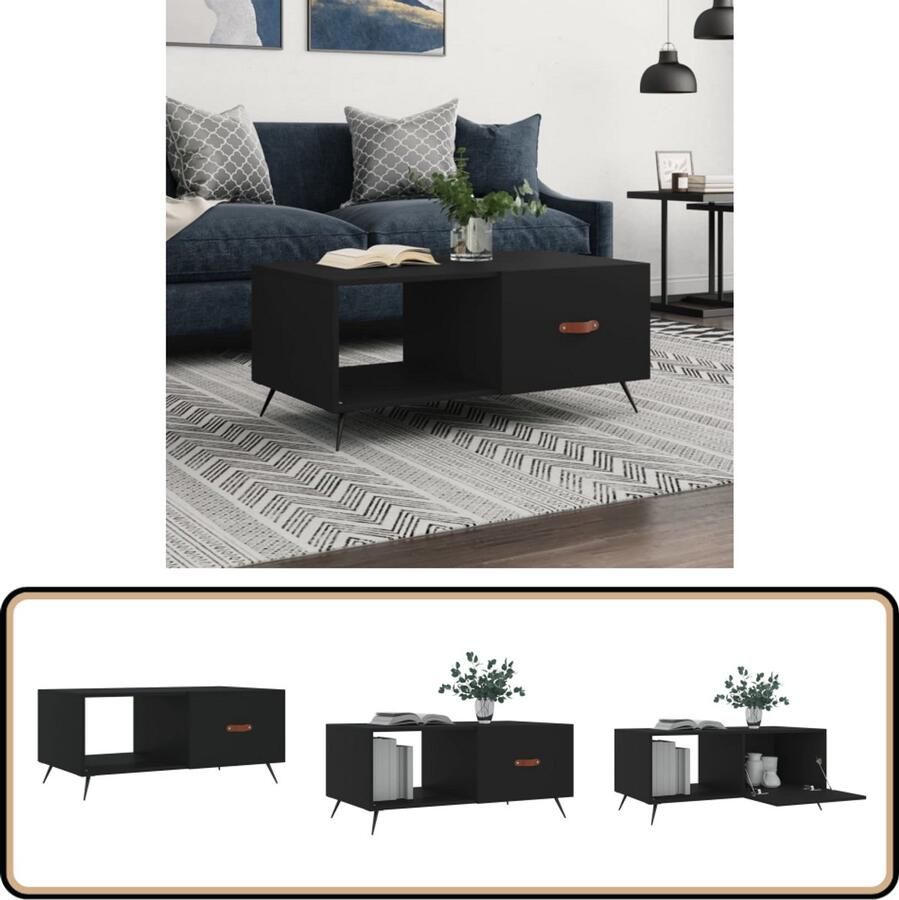 VidaXL Salontafel 90x50x40 cm Bewerkt hout Zwart Salontafel Bijzettafel Zwarte Salontafel Houten Salontafel Metalen Salontafel