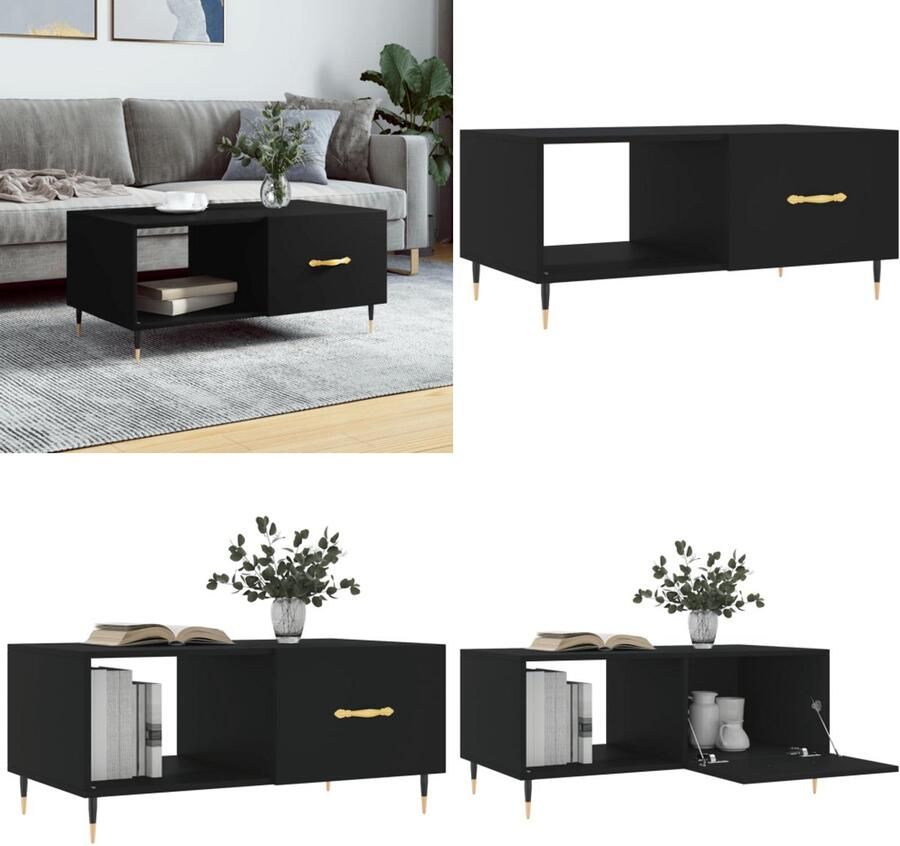 VidaXL Salontafel 90x50x40 cm bewerkt hout zwart Salontafel Houten Salontafel Zwarte Salontafel Met Lade Bijzettafel Tv Tafels Salontafel Salontafels Tafel Bijzettafel
